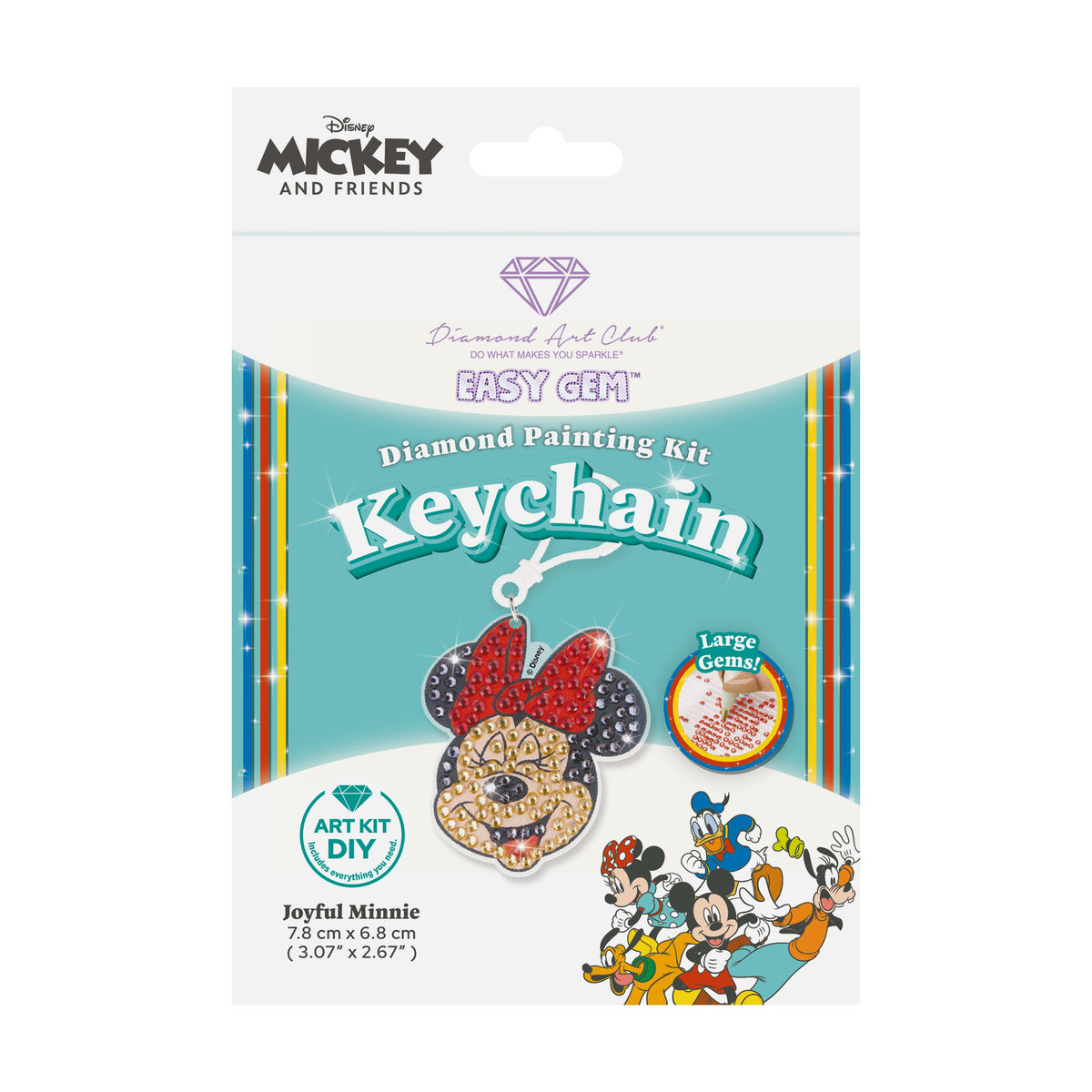 Diamond Painting Keychain - Joyful Minnie 3.07" x 2.67" (7.8cm x 6.8cm) / Round With 3 Colors including 3 Iridescent Diamonds / 288
