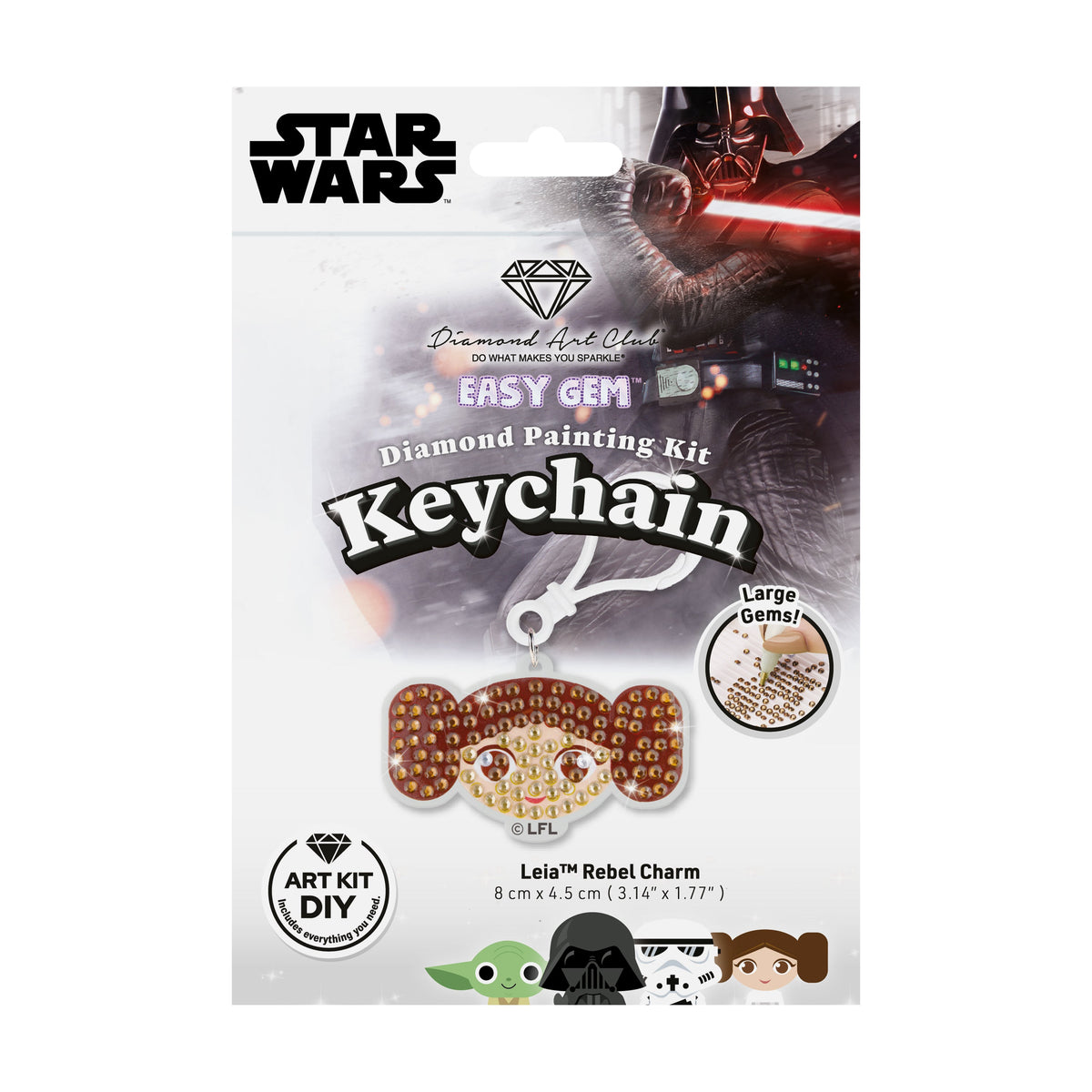 Diamond Painting Keychain - Leia’s Rebel Charm 3.14" x 1.77" (8cm x 4.5cm) / Round With 3 Colors including 3 Iridescent Diamonds / 228