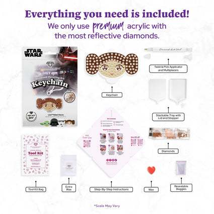 Diamond Painting Keychain - Leia’s Rebel Charm 3.14" x 1.77" (8cm x 4.5cm) / Round With 3 Colors including 3 Iridescent Diamonds / 228