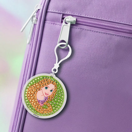 Diamond Painting Keychain - Rapunzel’s Golden Glow 2.6" x 2.5" (6.8cm x 6.5cm) / Round With 4 Colors including 4 Iridescent Diamonds / 252