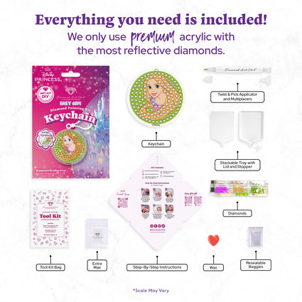 Diamond Painting Keychain - Rapunzel’s Golden Glow 2.6" x 2.5" (6.8cm x 6.5cm) / Round With 4 Colors including 4 Iridescent Diamonds / 252