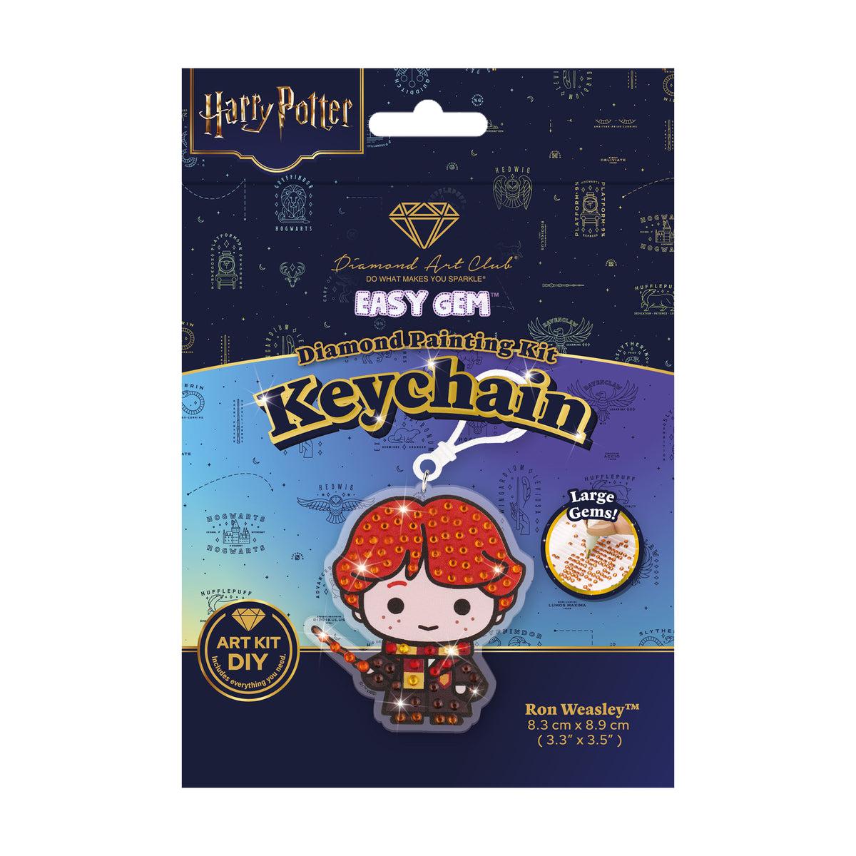 Diamond Painting Keychain - Ron Weasley 3.3" x 3.5" (8.3cm x 8.9cm) / Round With 6 Colors including 6 Iridescent Diamonds / 200