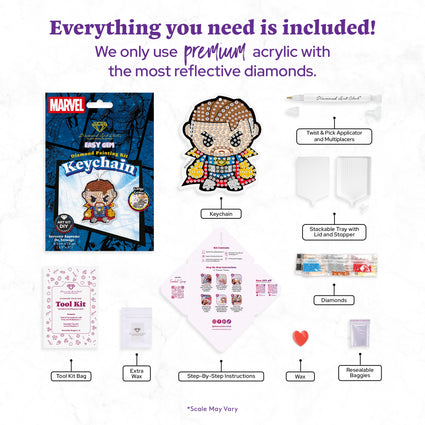 Diamond Painting Keychain - Sorcerer Supreme Dr. Strange 2.5" x 3" (6.5cm x 7.5cm) / Round With 9 Colors including 9 Iridescent Diamonds / 600