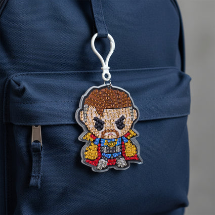 Diamond Painting Keychain - Sorcerer Supreme Dr. Strange 2.5" x 3" (6.5cm x 7.5cm) / Round With 9 Colors including 9 Iridescent Diamonds / 600