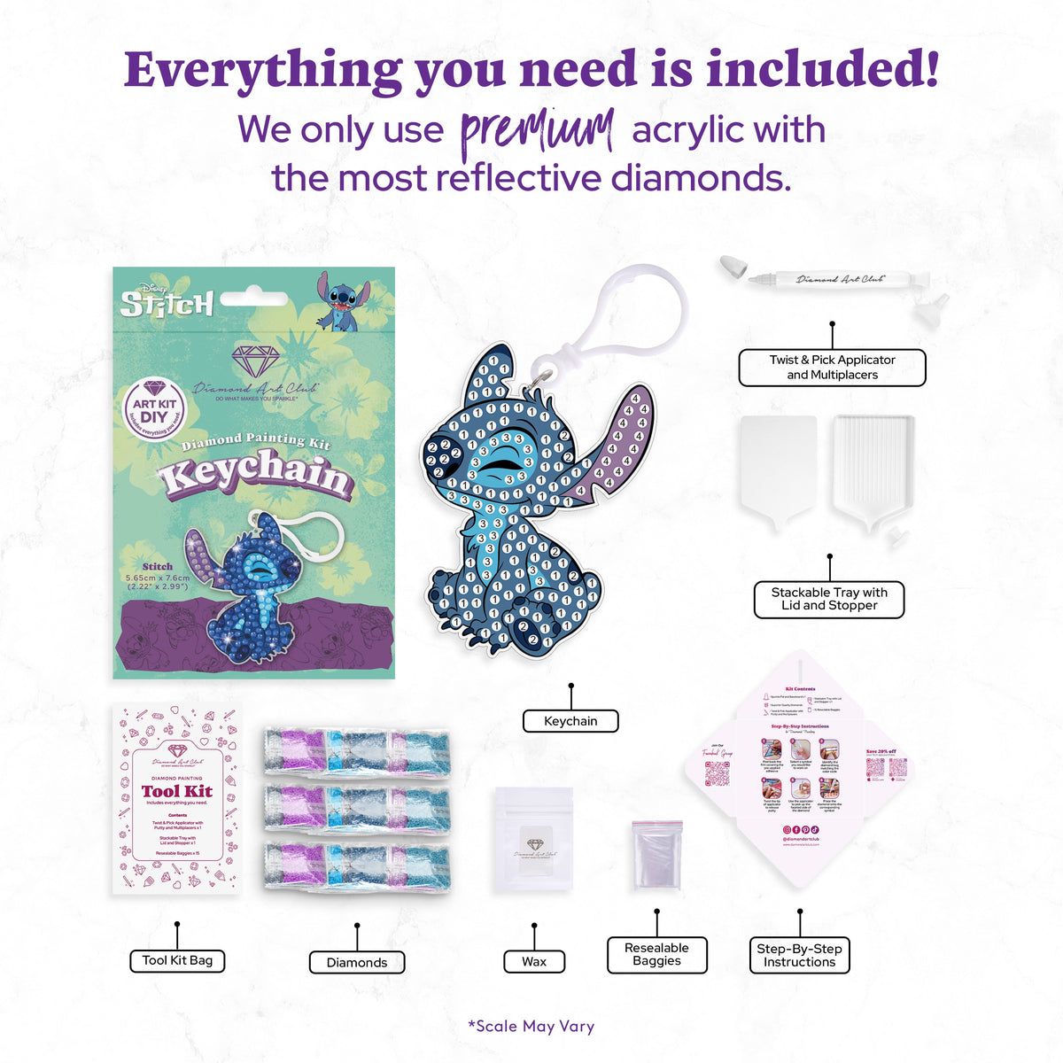 Diamond Painting Keychain - Stitch™ 2.22" x 2.99" (5.65cm x 7.6cm) / Round With 4 Colors / 286