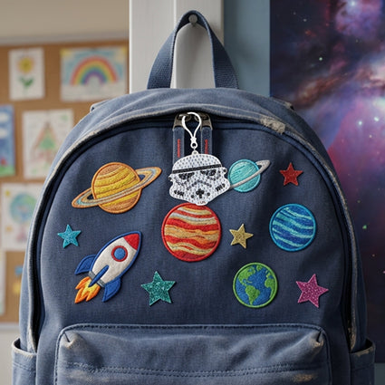 Diamond Painting Keychain - Stormtrooper’s Imperial Might 3.14" x 2.75" (8cm x 7cm) / Round With 3 Colors including 2 Iridescent Diamonds / 376