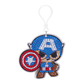 Diamond Painting Keychain - Super Soldier Captain America 3.2" x 2.9" (8.2cm x 7.5cm) / Round With 9 Colors including 9 Iridescent Diamonds / 708