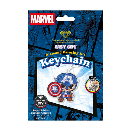 Diamond Painting Keychain - Super Soldier Captain America 3.2" x 2.9" (8.2cm x 7.5cm) / Round With 9 Colors including 9 Iridescent Diamonds / 708
