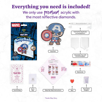 Diamond Painting Keychain - Super Soldier Captain America 3.2" x 2.9" (8.2cm x 7.5cm) / Round With 9 Colors including 9 Iridescent Diamonds / 708