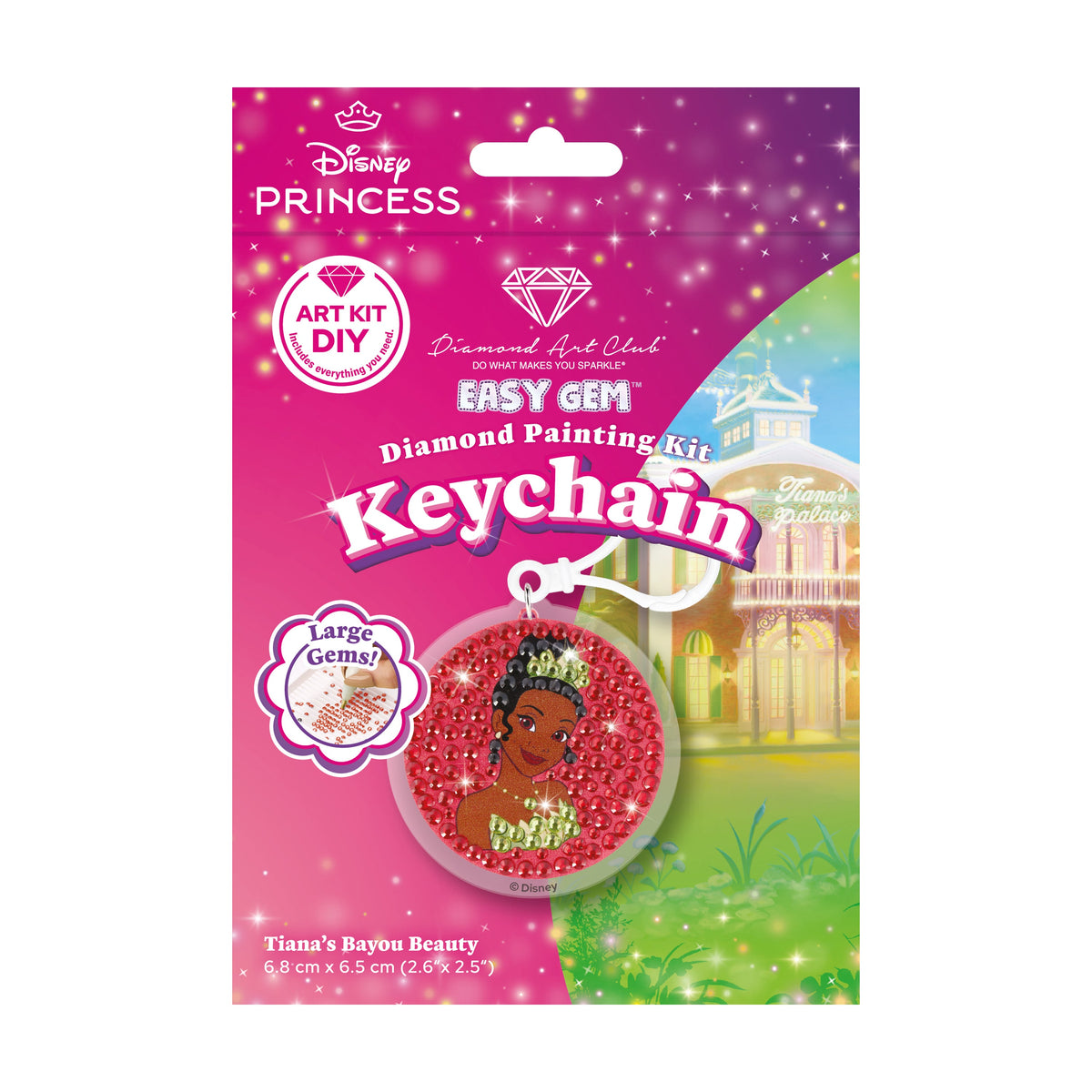 Diamond Painting Keychain - Tiana’s Bayou Beauty 2.6" x 2.5" (6.8cm x 6.5cm) / Round With 6 Colors including 6 Iridescent Diamonds / 286