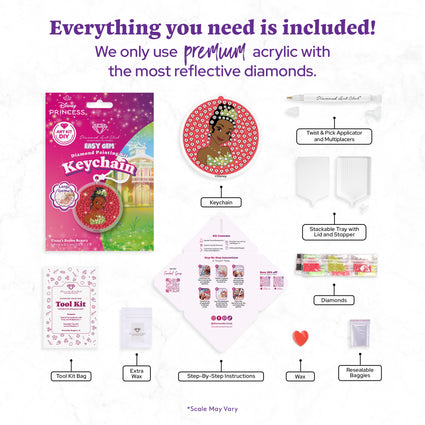 Diamond Painting Keychain - Tiana’s Bayou Beauty 2.6" x 2.5" (6.8cm x 6.5cm) / Round With 6 Colors including 6 Iridescent Diamonds / 286