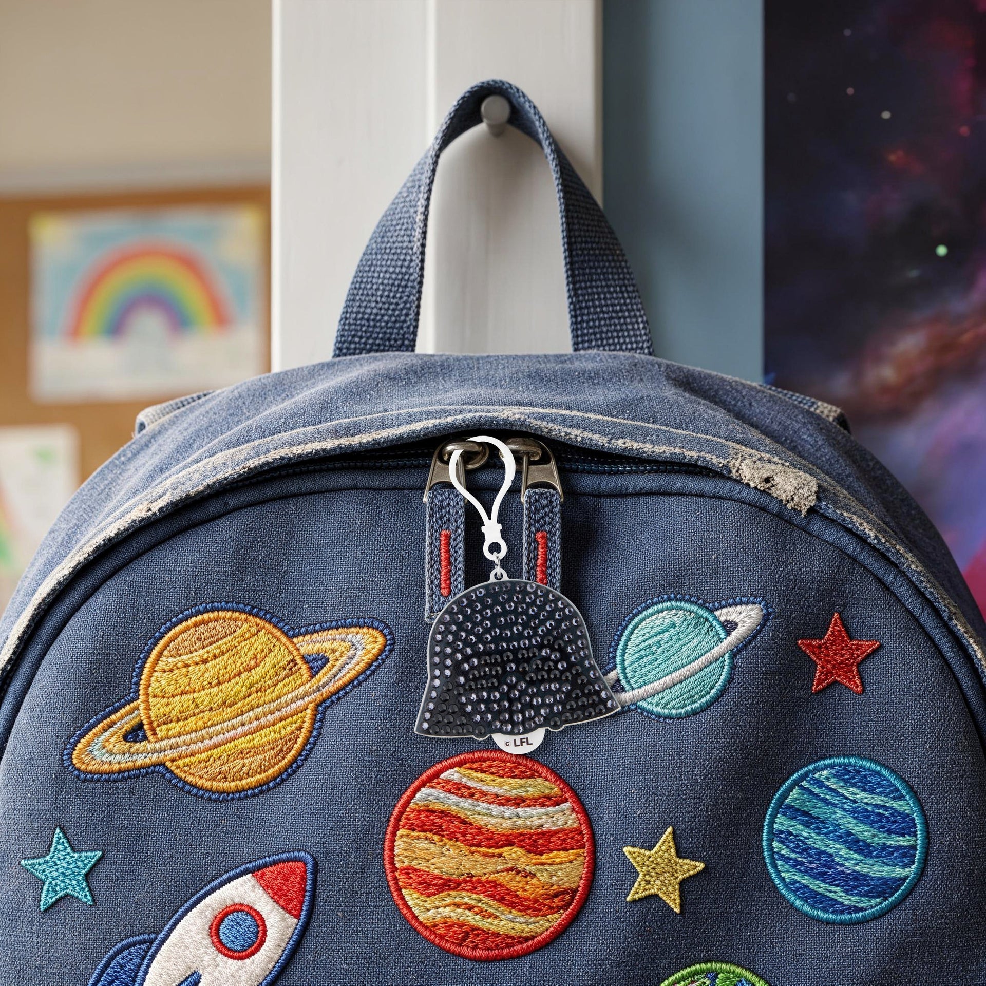 Diamond Painting Keychain - Vader's Shadow 3.14" x 2.55" (8cm x 6.5cm) / Round With 2 Colors including 1 Iridescent Diamond / 338