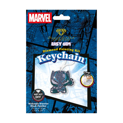 Diamond Painting Keychain - Wakanda Warrior Black Panther 2.9" x 2.8" (7.5cm x 7.2cm) / Round With 7 Colors including 7 Iridescent Diamonds / 654