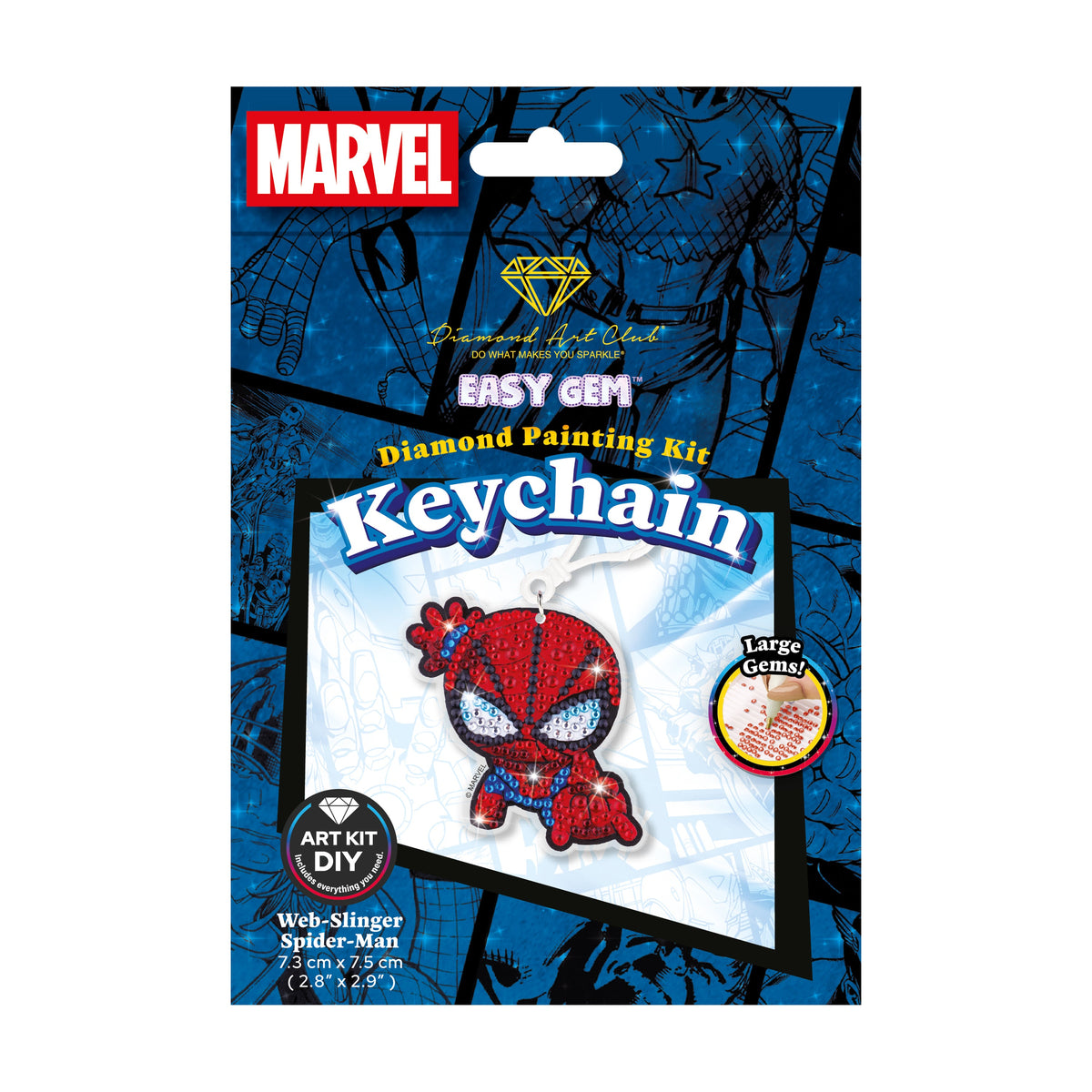 Diamond Painting Keychain - Web-Slinger Spider-Man 2.8" x 2.9" (7.3cm x 7.5cm) / Round With 7 Colors including 7 Iridescent Diamonds / 538