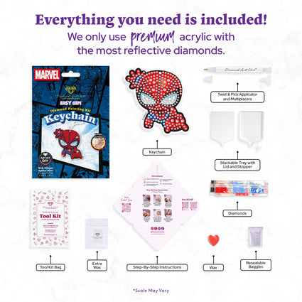 Diamond Painting Keychain - Web-Slinger Spider-Man 2.8" x 2.9" (7.3cm x 7.5cm) / Round With 7 Colors including 7 Iridescent Diamonds / 538