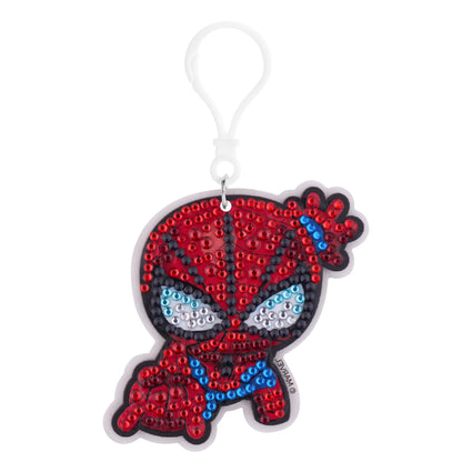 Diamond Painting Keychain - Web-Slinger Spider-Man 2.8" x 2.9" (7.3cm x 7.5cm) / Round With 7 Colors including 7 Iridescent Diamonds / 538