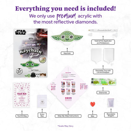 Diamond Painting Keychain - Yoda Wisdom 3.14" x 1.29" (8cm x 3.3cm) / Round With 4 Colors including 4 Iridescent Diamonds / 122