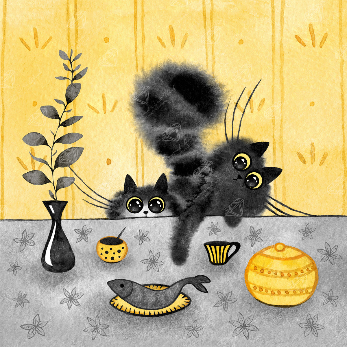 Diamond Painting Kitchen Cats 17" x 17" (42.6cm x 42.6cm) / Round With 22 Colors Including 2 ABs and 2 Fairy Dust Diamonds / 24,025