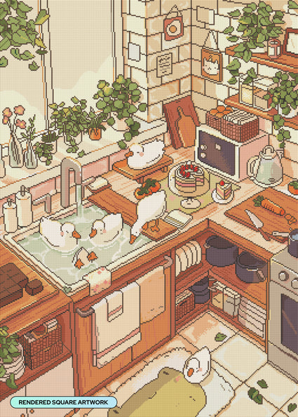 Diamond Painting Kitchen Ducks 25.6" x 35.8" (65cm x 90.8cm) / Square With 59 Colors Including 2 ABs and 4 Fairy Dust Diamonds / 95,265