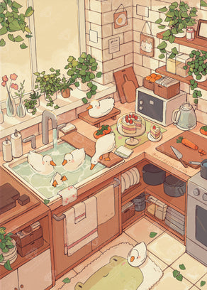 Diamond Painting Kitchen Ducks 25.6" x 35.8" (65cm x 90.8cm) / Square With 59 Colors Including 2 ABs and 4 Fairy Dust Diamonds / 95,265