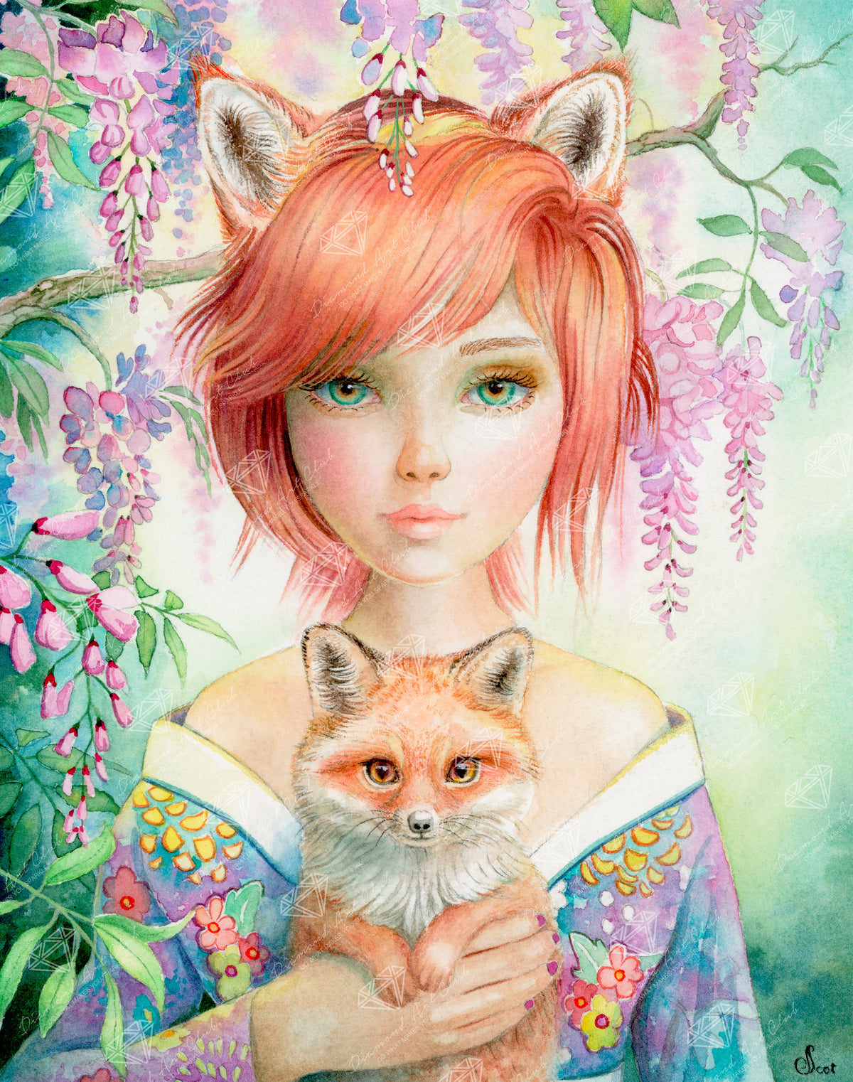 Diamond Painting Kitsune 22" x 28" (55.8cm x 70.7cm) / Square with 87 Colors including 2 ABs and 5 Fairy Dust Diamonds / 63,616