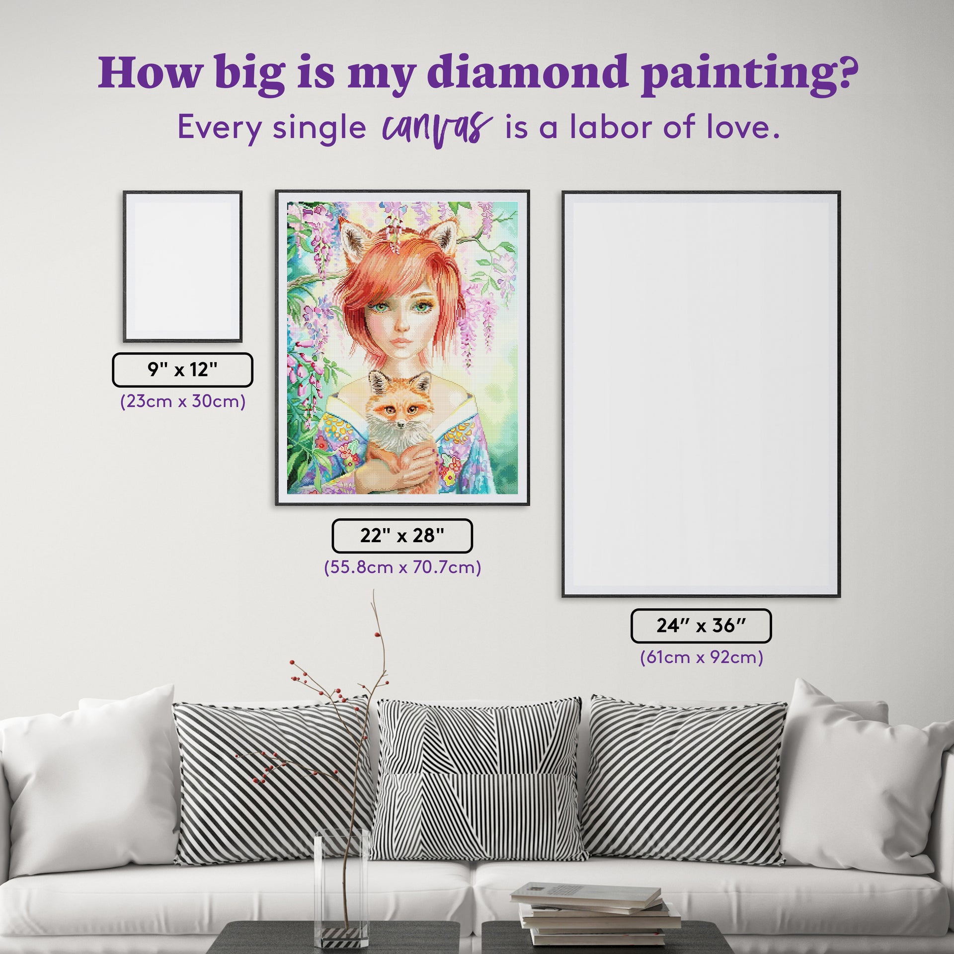 Diamond Painting Kitsune 22" x 28" (55.8cm x 70.7cm) / Square with 87 Colors including 2 ABs and 5 Fairy Dust Diamonds / 63,616