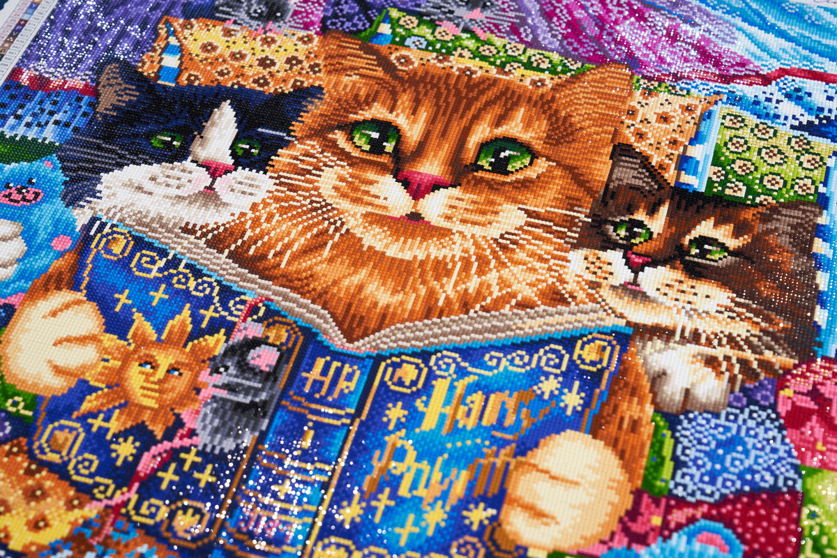 Diamond Painting Kitten Bedtime Stories 38.6" x 27.6" (98cm x 70cm) / Square with 61 Colors including 4 ABs and 1 Iridescent Diamonds / 110,433