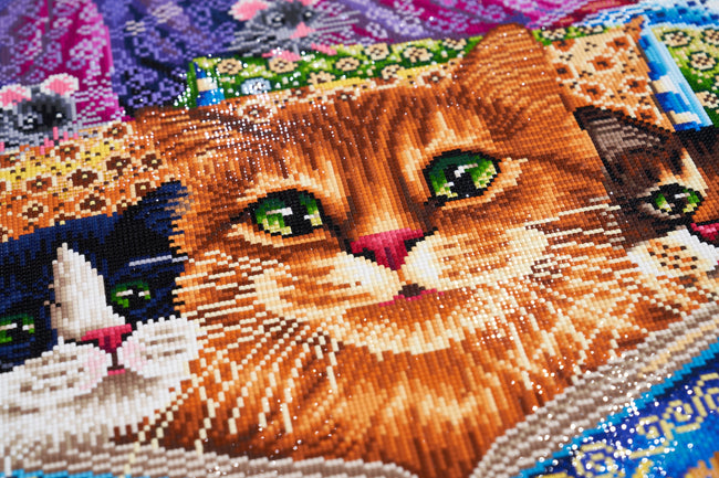 Diamond Painting Kitten Bedtime Stories 38.6" x 27.6" (98cm x 70cm) / Square with 61 Colors including 4 ABs and 1 Iridescent Diamonds / 110,433