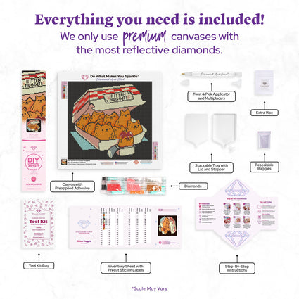 Diamond Painting Kitten Nuggets 14" x 13" (35.8cm x 33cm) / Round with 9 Colors including 1 AB and 1 Iridescent Diamond and 1 Fairy Dust Diamond / 15,600