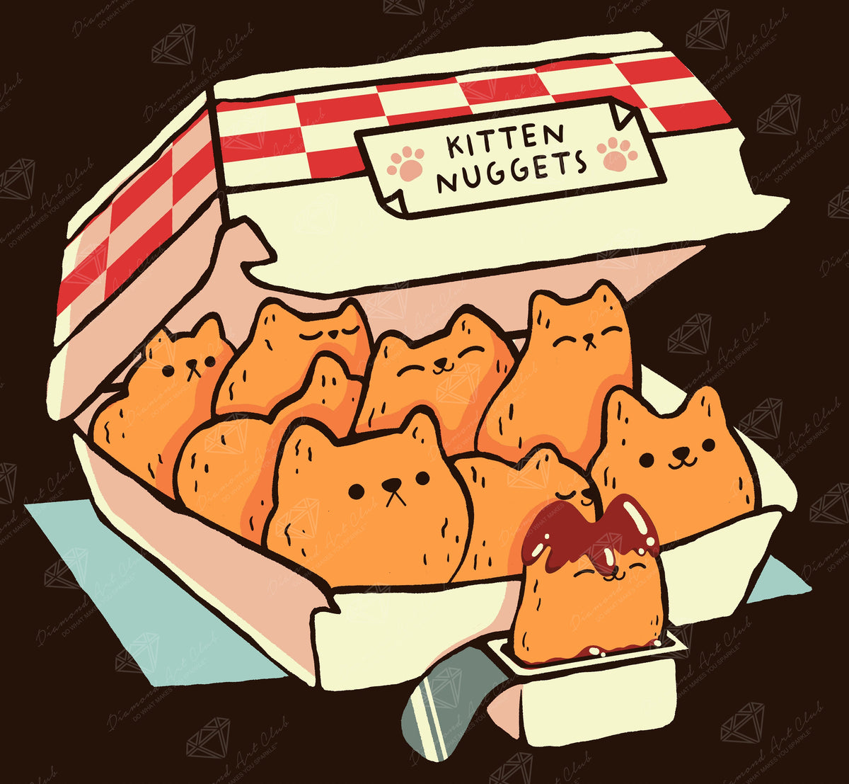 Diamond Painting Kitten Nuggets 14" x 13" (35.8cm x 33cm) / Round with 9 Colors including 1 AB and 1 Iridescent Diamond and 1 Fairy Dust Diamond / 15,600