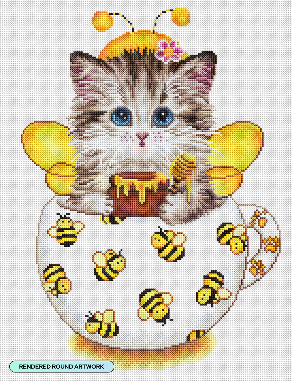 Diamond Painting Kitty Bee Cup 17" x 22" (42.7cm x 55.7cm) / Round With 47 Colors Including 1 AB and 1 Frosted Diamond and 4 Fairy Dust Diamonds / 31,310