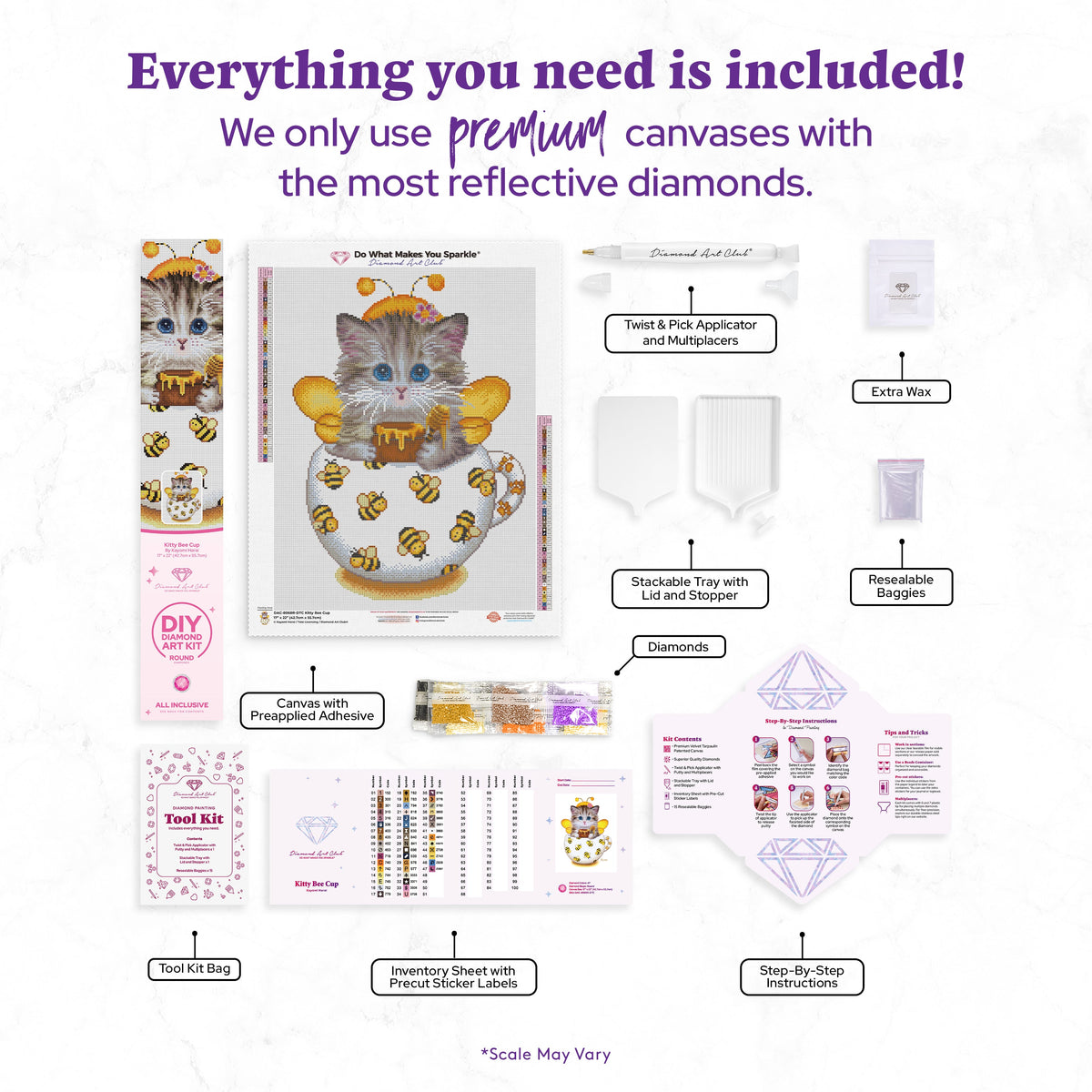 Diamond Painting Kitty Bee Cup 17" x 22" (42.7cm x 55.7cm) / Round With 47 Colors Including 1 AB and 1 Frosted Diamond and 4 Fairy Dust Diamonds / 31,310