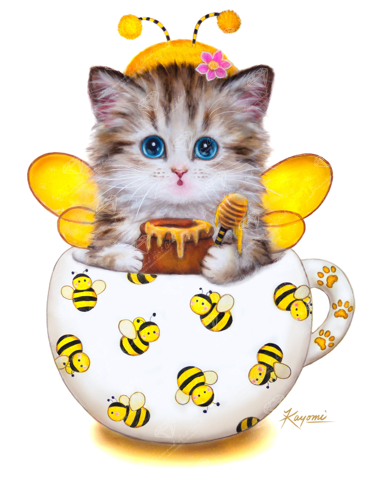 Diamond Painting Kitty Bee Cup 17" x 22" (42.7cm x 55.7cm) / Round With 47 Colors Including 1 AB and 1 Frosted Diamond and 4 Fairy Dust Diamonds / 31,310