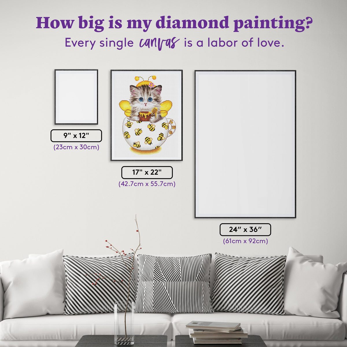 Diamond Painting Kitty Bee Cup 17" x 22" (42.7cm x 55.7cm) / Round With 47 Colors Including 1 AB and 1 Frosted Diamond and 4 Fairy Dust Diamonds / 31,310