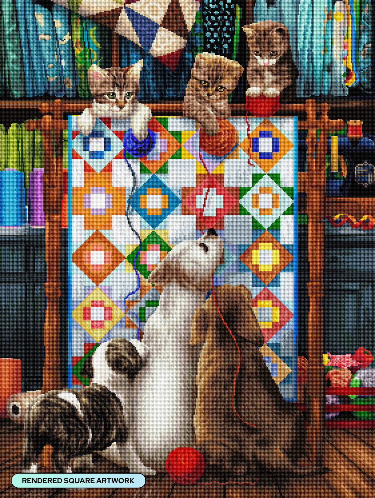 Diamond Painting Kitty High Jinks 27.6" x 36.6" (69.9cm x 92.8cm) / Square With 95 Colors Including 2 ABs and 4 Fairy Dust Diamonds / 104,812