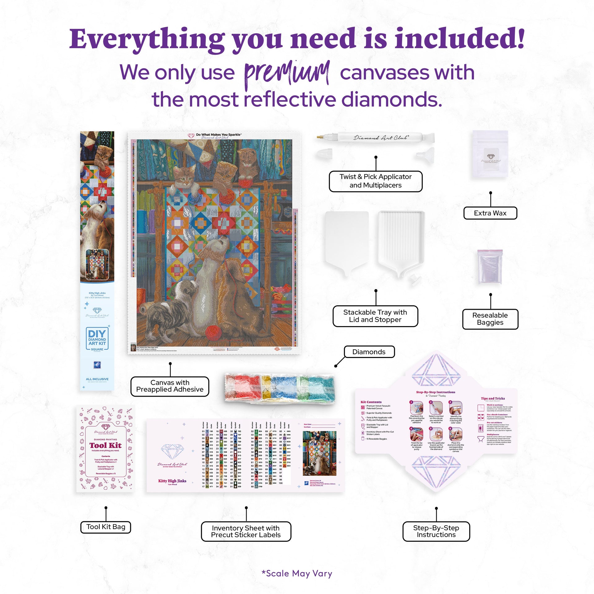 Diamond Painting Kitty High Jinks 27.6" x 36.6" (69.9cm x 92.8cm) / Square With 95 Colors Including 2 ABs and 4 Fairy Dust Diamonds / 104,812