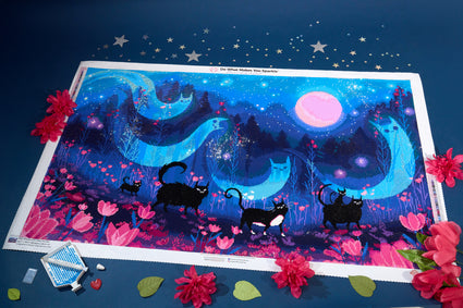 Diamond Painting Kitty Parade 43.7" x 25.6" (110.8cm x 65cm) / Square with 42 Colors including 3 ABs and 3 Fairy Dust Diamonds / 116,145