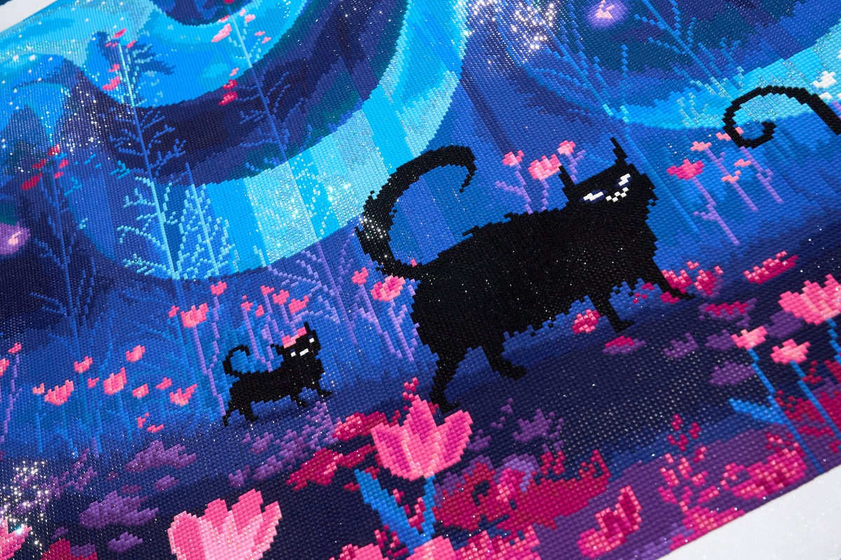 Diamond Painting Kitty Parade 43.7" x 25.6" (110.8cm x 65cm) / Square with 42 Colors including 3 ABs and 3 Fairy Dust Diamonds / 116,145