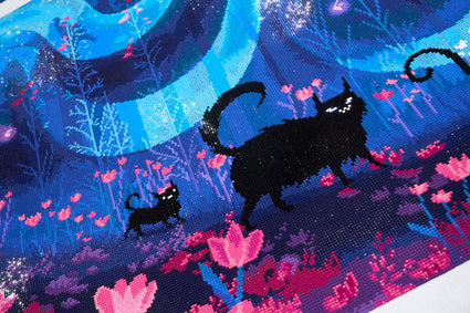 Diamond Painting Kitty Parade 43.7" x 25.6" (110.8cm x 65cm) / Square with 42 Colors including 3 ABs and 3 Fairy Dust Diamonds / 116,145