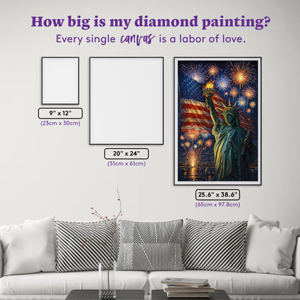 Diamond Painting Lady Liberty 25.6" x 38.6" (65cm x 97.8cm) / Square with 48 Colors including 3 ABs and 1 Iridescent Diamond and 2 Fairy Dust Diamonds / 102,573