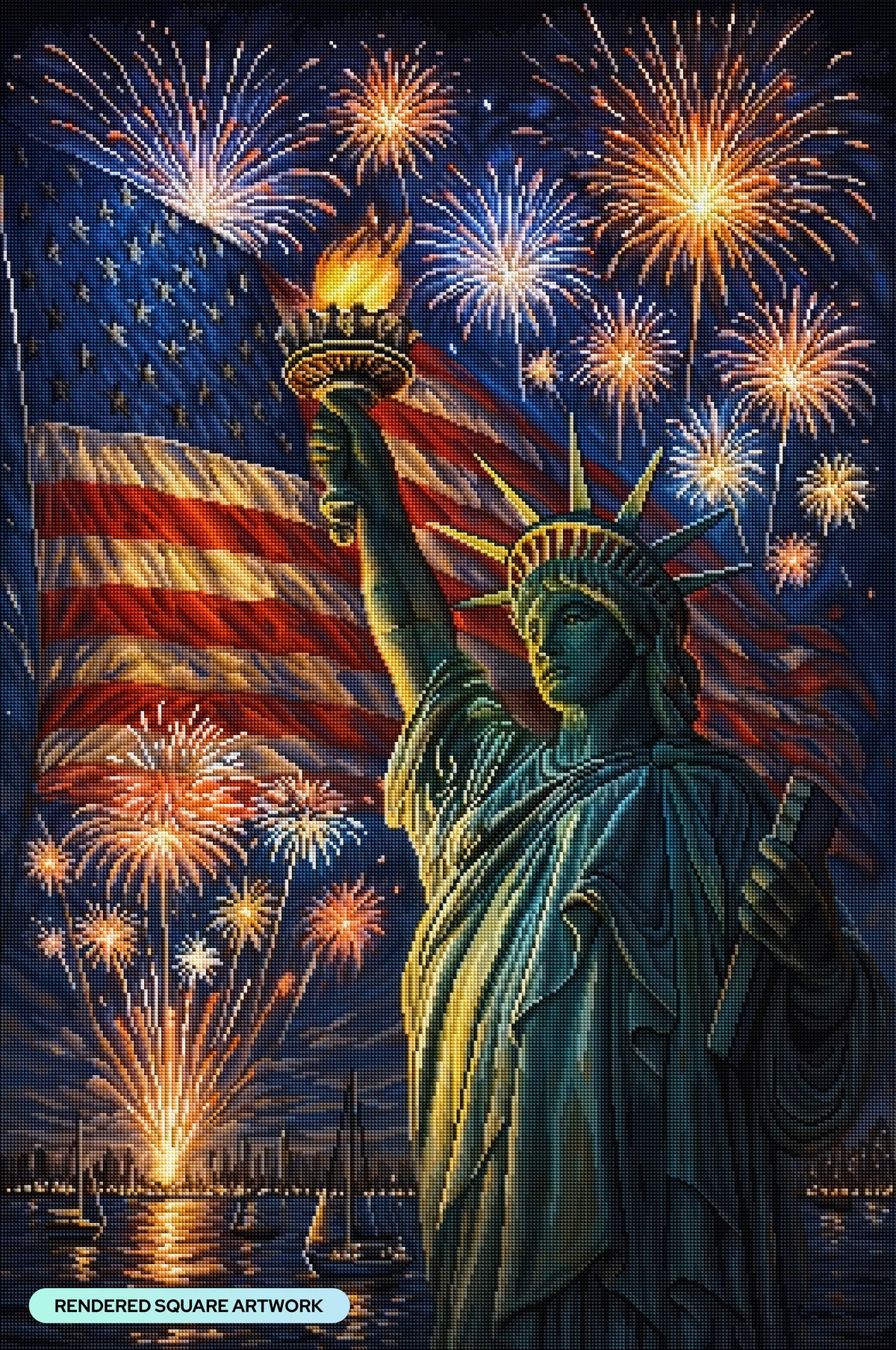 Diamond Painting Lady Liberty 25.6" x 38.6" (65cm x 97.8cm) / Square with 48 Colors including 3 ABs and 1 Iridescent Diamond and 2 Fairy Dust Diamonds / 102,573