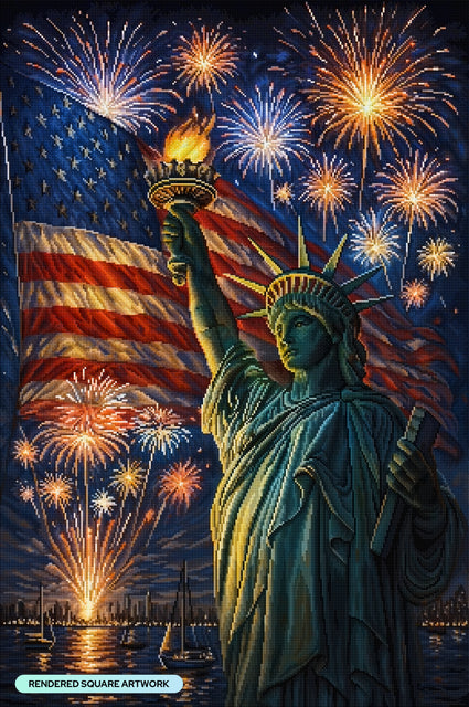 Diamond Painting Lady Liberty 25.6" x 38.6" (65cm x 97.8cm) / Square with 48 Colors including 3 ABs and 1 Iridescent Diamond and 2 Fairy Dust Diamonds / 102,573