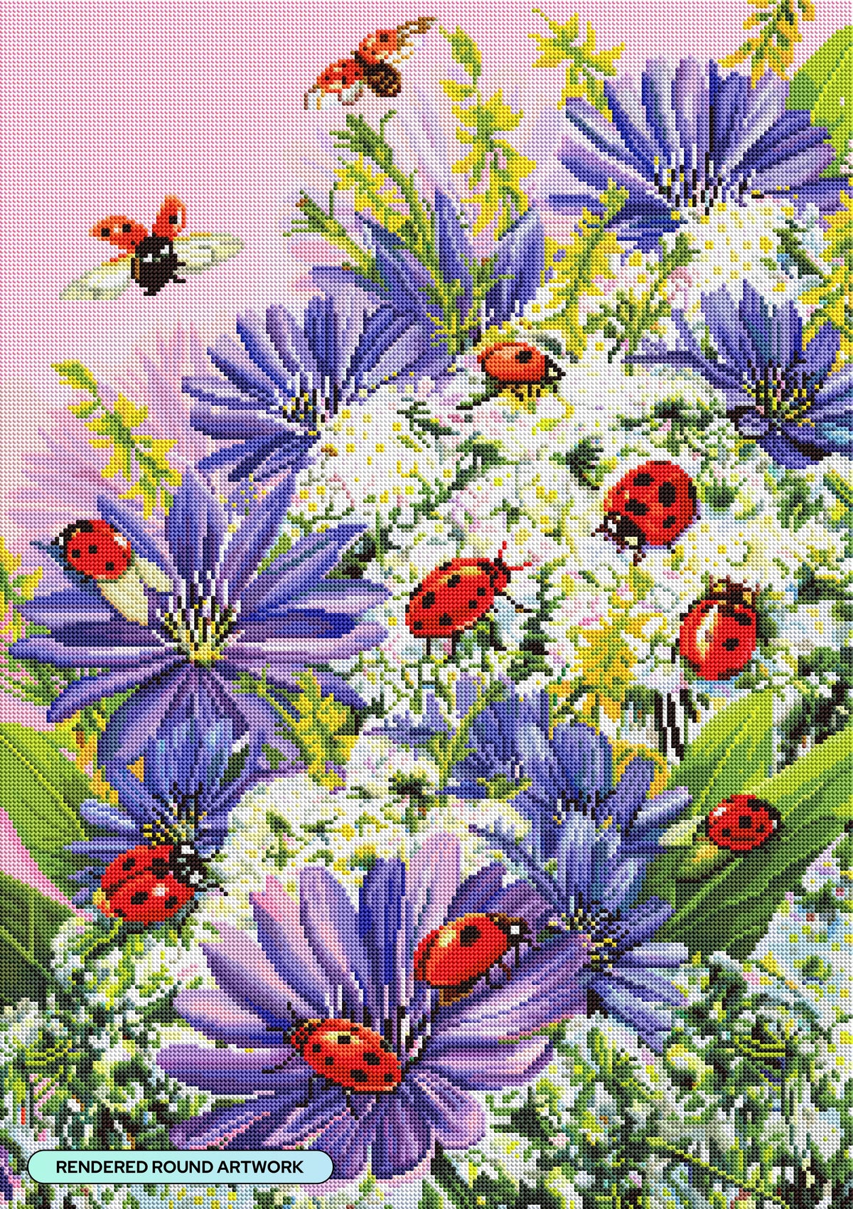 Diamond Painting Ladybug 22" x 31" (55.6cm x 78.7cm) / Round with 60 Colors including 3 ABs and 4 Fairy Dust Diamonds / 57,772