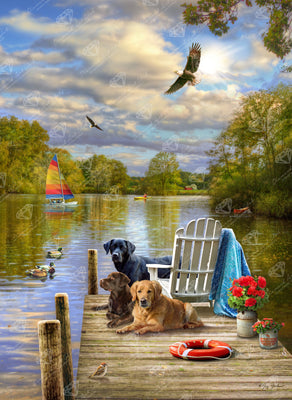 Diamond Painting Lake Dogs 27.5" x 37.7" (69.9cm x 95.8cm) / Square with 93 Colors including 3 ABs and 2 Fairy Dust Diamonds / 108,185