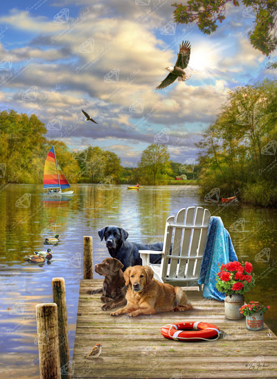 Diamond Painting Lake Dogs 27.5" x 37.7" (69.9cm x 95.8cm) / Square with 93 Colors including 3 ABs and 2 Fairy Dust Diamonds / 108,185
