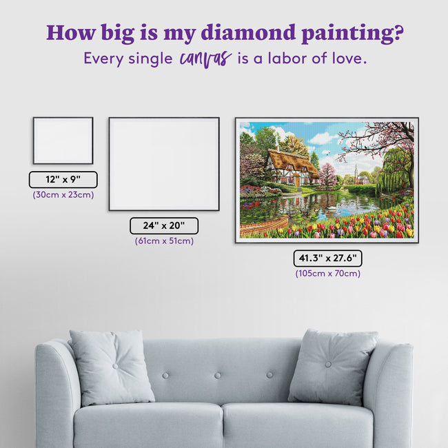 Diamond Painting Lakeside Cottage 41.3" x 27.6" (105cm x 70cm) / Square with 60 Colors including 4 AB Diamonds and 2 Fairy Dust Diamonds / 118,301