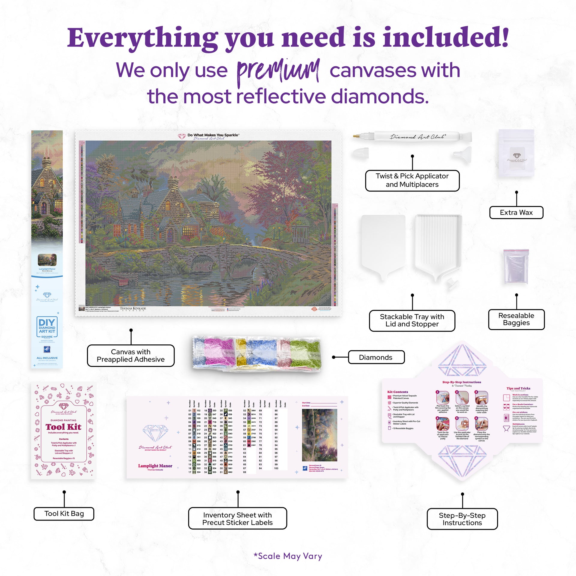 Diamond Painting Lamplight Manor 38.2" x 25.6" (96.8cm x 65cm) / Square With 61 Colors Including 3 ABs and 5 Fairy Dust Diamonds / 101,529