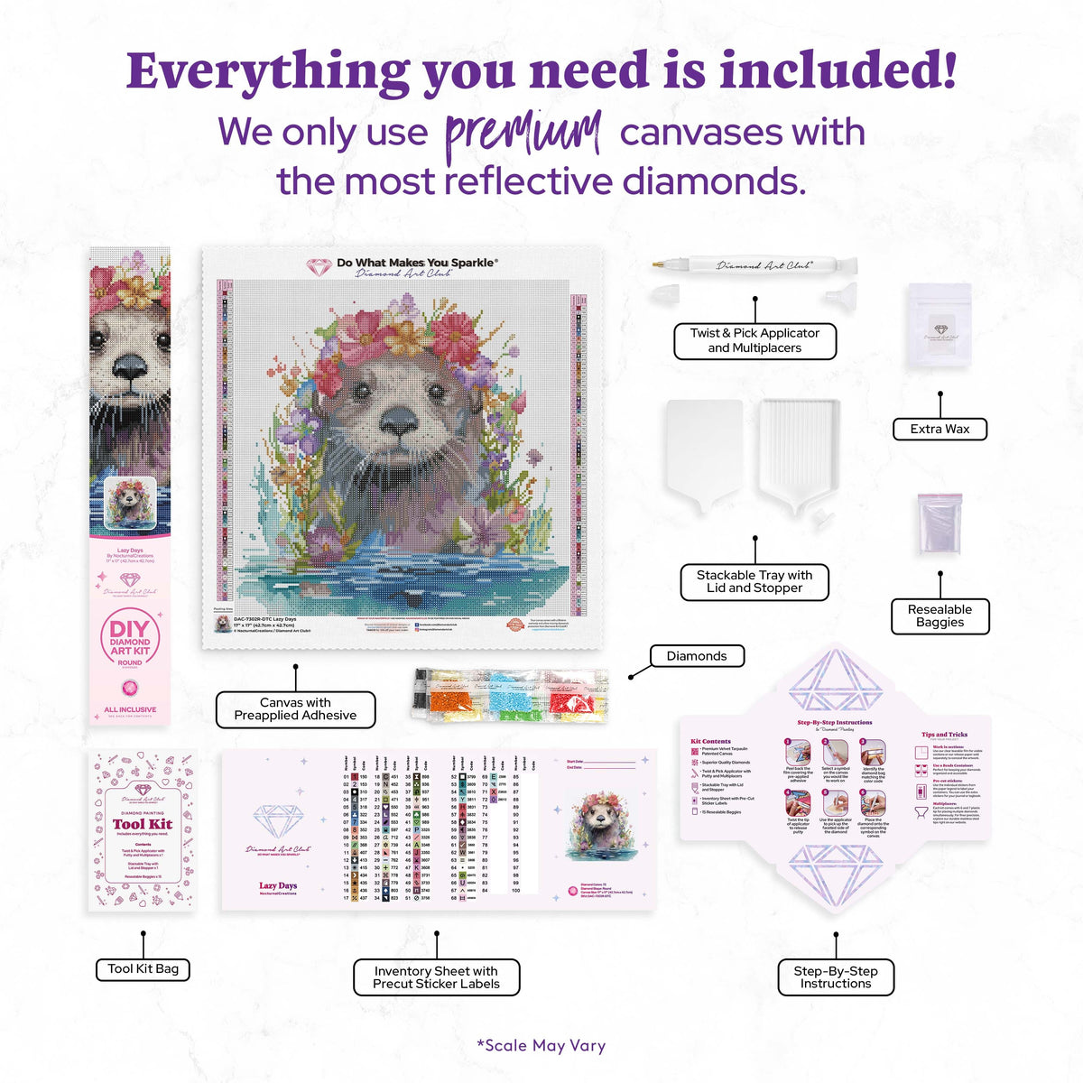 Diamond Painting Lazy Days 17" x 17" (42.7cm x 42.7cm) / Round with 72 Colors including 4 ABs and 4 Fairy Dust Diamonds / 24,025