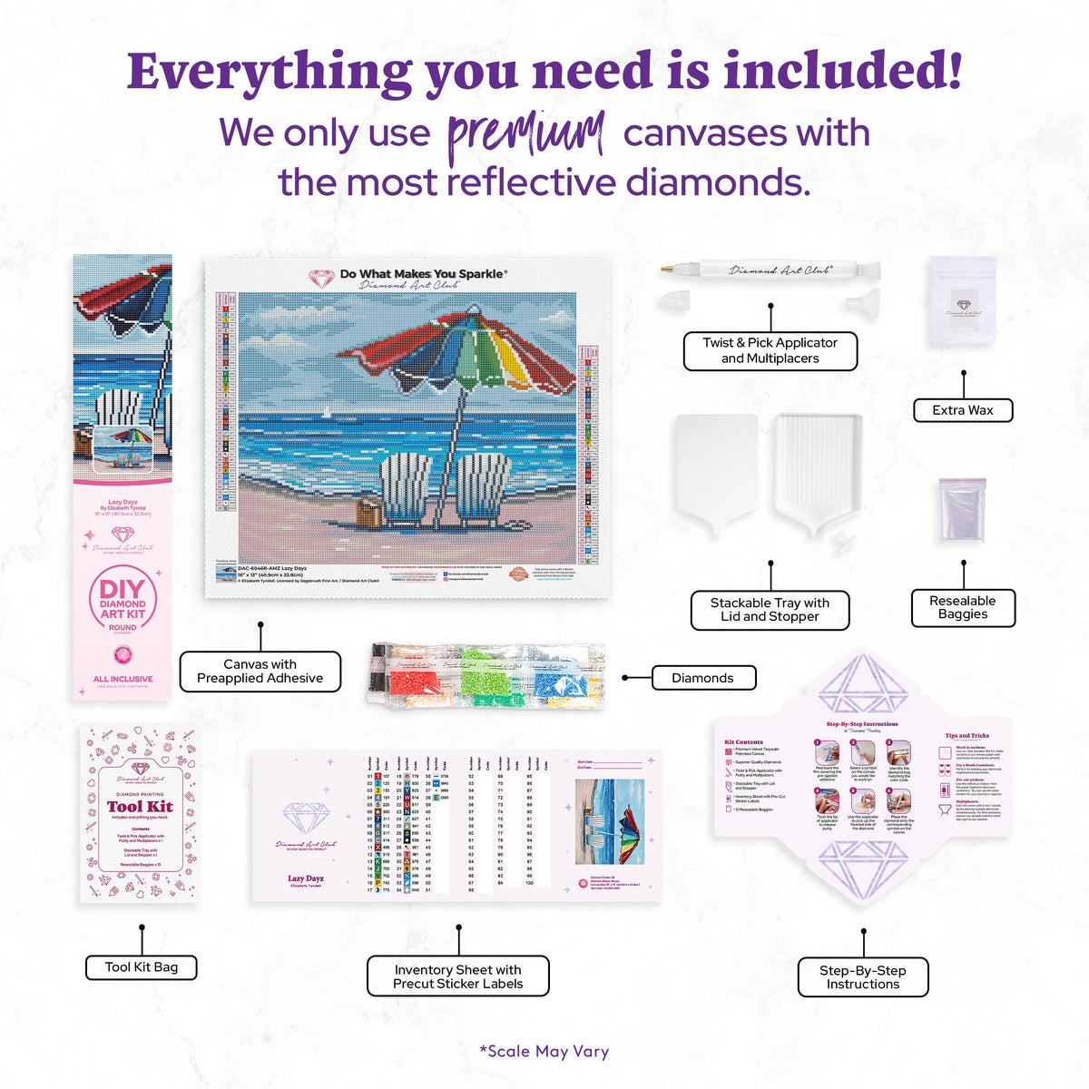 Diamond Painting Lazy Dayz 16" x 13" (40.9cm x 32.8cm) / Round with 38 Colors including 3 ABs and 1 Fairy Dust Diamonds / 17,082