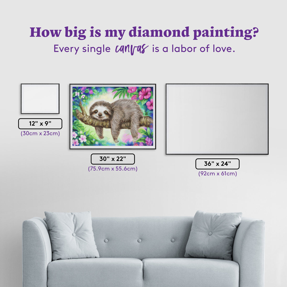 Diamond Painting Lazy Morning Sloth 30" x 22" (75.9cm x 55.6cm) / Round With 84 Colors Including 1 AB and 3 Fairy Dust Diamonds / 55,752
